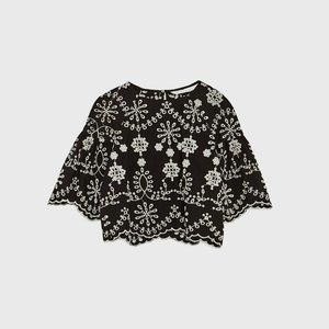 Zara Embroidered Eyelet Black Blouse